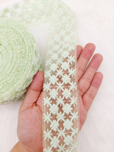 9 Yards Soft Net Lace Floral Embroidery and Sequins, Sari Border, Decorative Trim